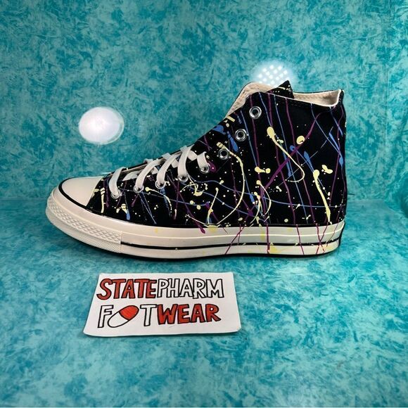 Converse Chuck 70 Hi Paint Splatter Men’s Black High Top Shoes Sneakers - Picture 2 of 5